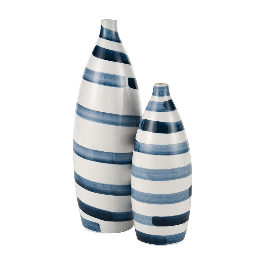 Atlas Lighting Indaal Bowl | White & Blue Hand-Painted Earthenware | Coastal Living Room & Hallway Decor | 16 x 16 x 5.75 in | Model AC11396-01