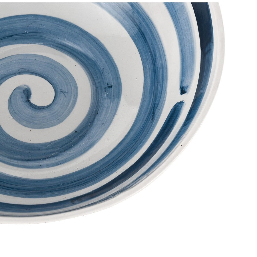 Atlas Lighting Indaal Bowl | White & Blue Hand-Painted Earthenware | Coastal Living Room & Hallway Decor | 16 x 16 x 5.75 in | Model AC11396-01