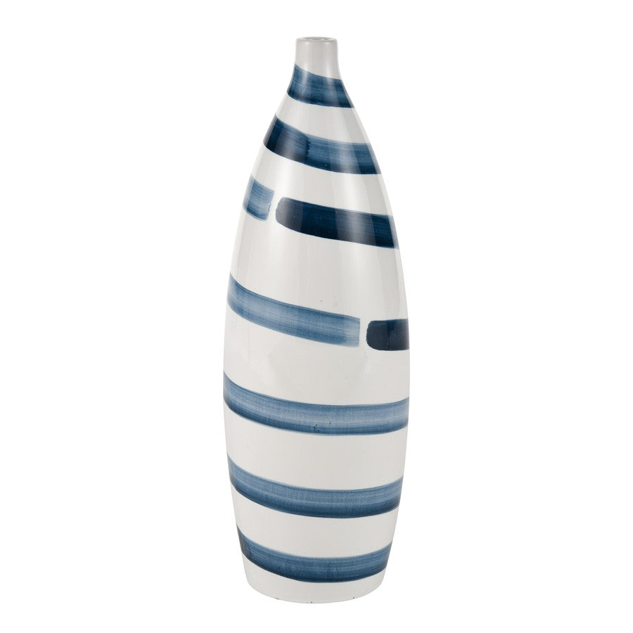 Atlas Lighting Indaal Large Vase | White & Blue Hand-Painted Earthenware | Living Room & Hallway Decor | 5.5 x 5.5 x 16.5 in | Model AC11397-01