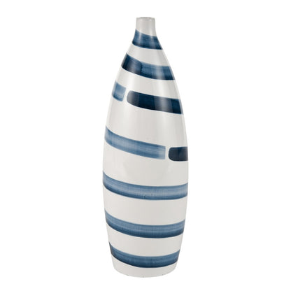 Atlas Lighting Indaal Large Vase | White & Blue Hand-Painted Earthenware | Living Room & Hallway Decor | 5.5 x 5.5 x 16.5 in | Model AC11397-01