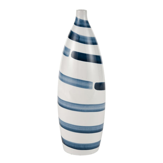 Atlas Lighting Indaal Large Vase | White & Blue Hand-Painted Earthenware | Living Room & Hallway Decor | 5.5 x 5.5 x 16.5 in | Model AC11397-01