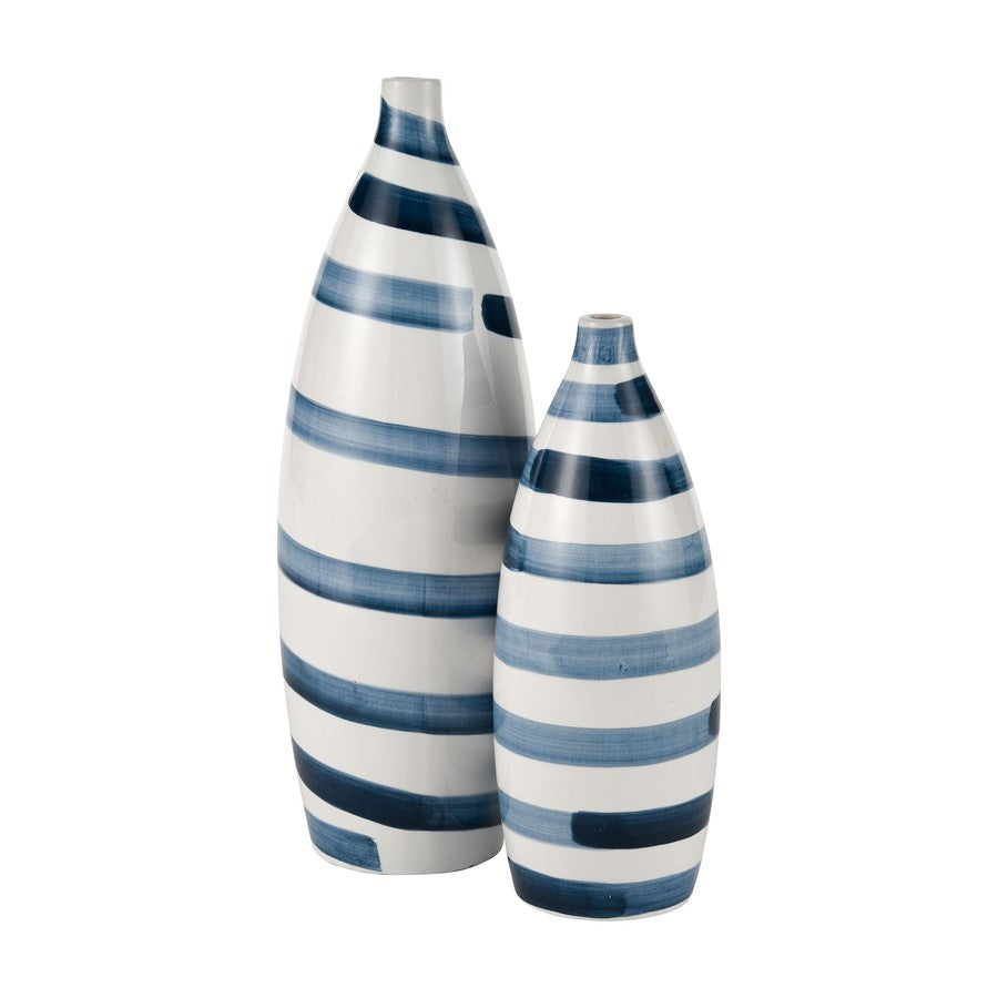 Atlas Lighting Indaal Large Vase | White & Blue Hand-Painted Earthenware | Living Room & Hallway Decor | 5.5 x 5.5 x 16.5 in | Model AC11397-01