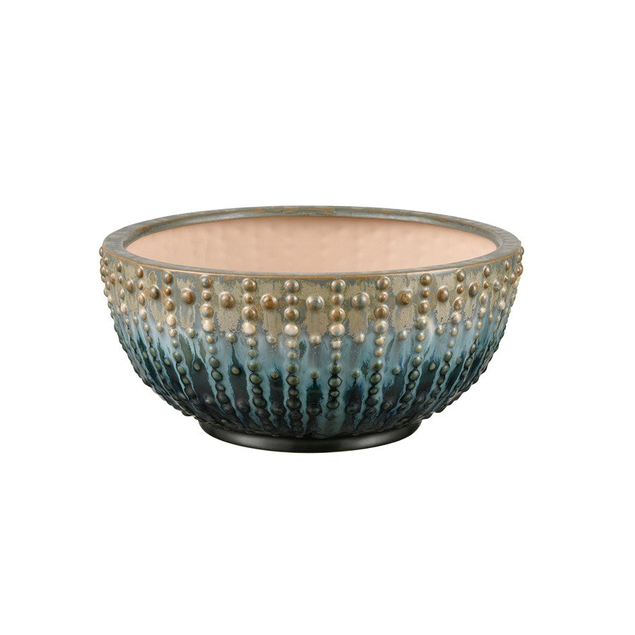 Atlas Lighting Jaffe Bowl | Green Reactive Glazed Earthenware | Living Room & Entryway Decor | 10.25 x 10.25 x 4.75 in | Model AC11399-01