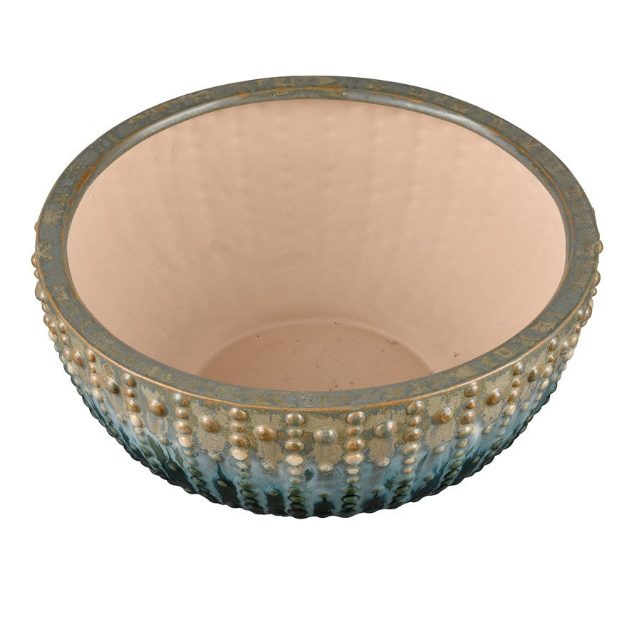 Atlas Lighting Jaffe Bowl | Green Reactive Glazed Earthenware | Living Room & Entryway Decor | 10.25 x 10.25 x 4.75 in | Model AC11399-01