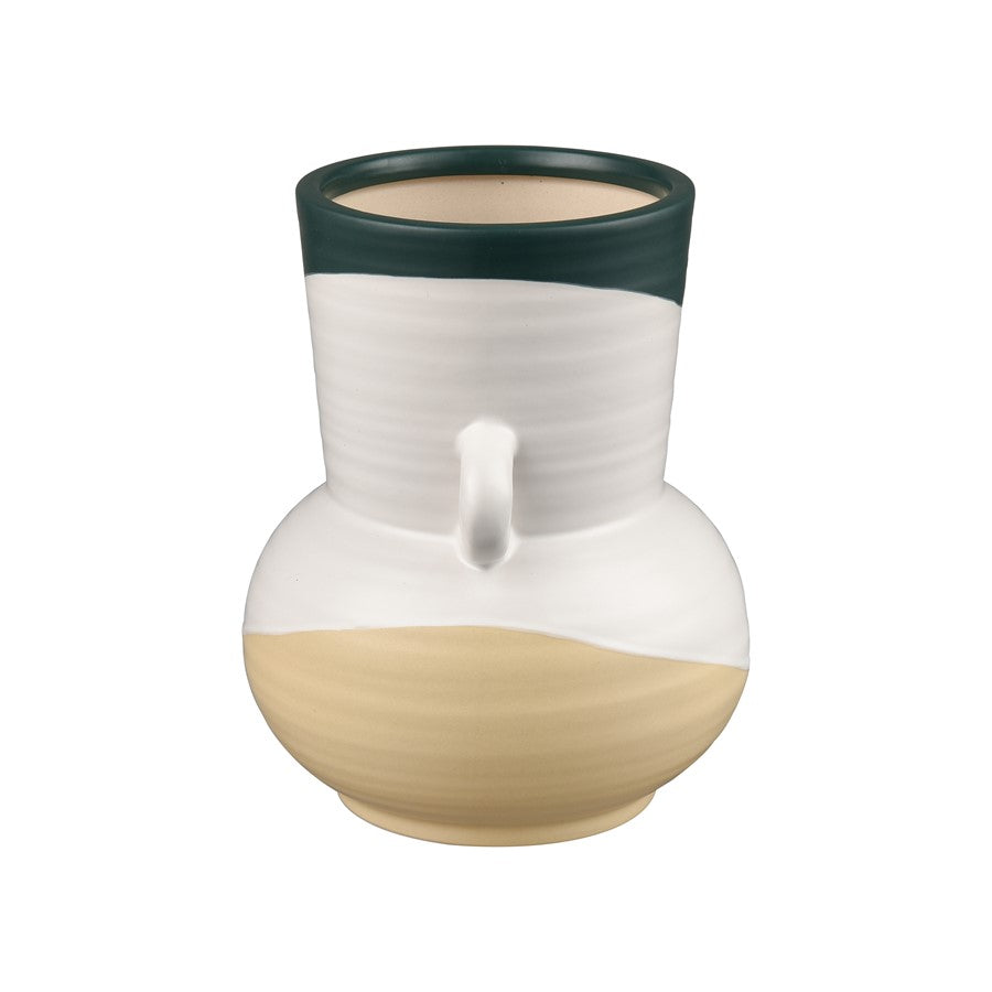 Atlas Lighting Joffe Small Vase | White Earthenware with Green Bands | Living Room & Entryway Decor | 6.75 x 6.75 x 8 in | Model AC11404-01