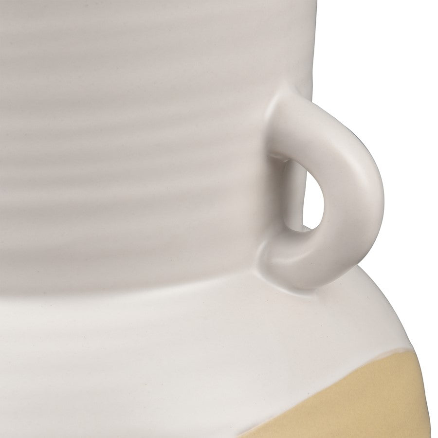 Atlas Lighting Joffe Small Vase | White Earthenware with Green Bands | Living Room & Entryway Decor | 6.75 x 6.75 x 8 in | Model AC11404-01
