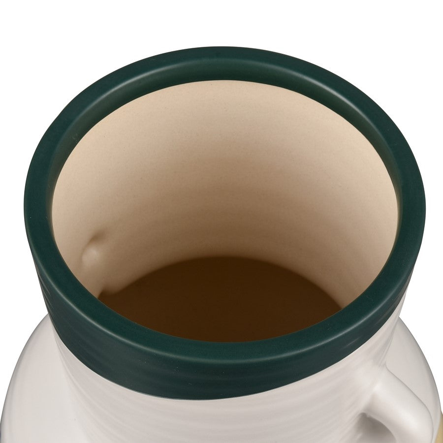 Atlas Lighting Joffe Small Vase | White Earthenware with Green Bands | Living Room & Entryway Decor | 6.75 x 6.75 x 8 in | Model AC11404-01