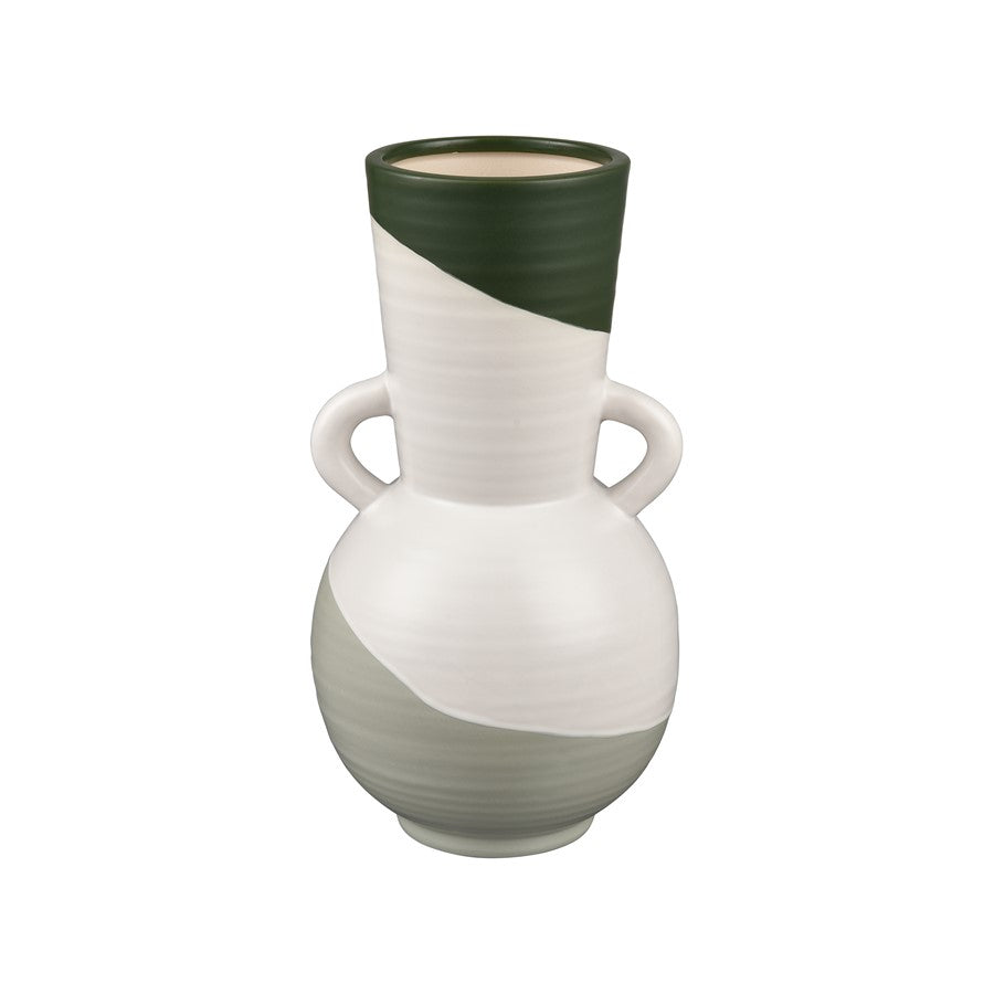 Atlas Lighting Joffe Medium Vase | White and Dark Green Earthenware | Living Room & Entryway Decor | 6.25 x 6.25 x 12 in | Model AC11404-02
