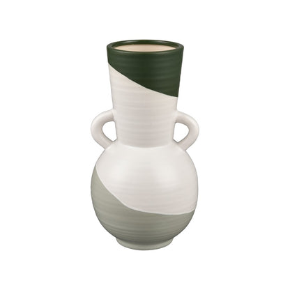 Atlas Lighting Joffe Medium Vase | White and Dark Green Earthenware | Living Room & Entryway Decor | 6.25 x 6.25 x 12 in | Model AC11404-02
