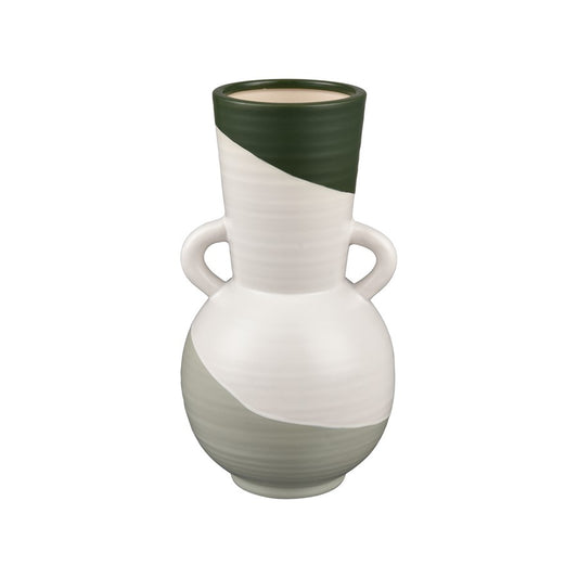 Atlas Lighting Joffe Medium Vase | White and Dark Green Earthenware | Living Room & Entryway Decor | 6.25 x 6.25 x 12 in | Model AC11404-02