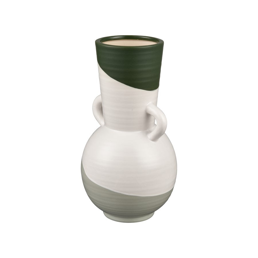 Atlas Lighting Joffe Medium Vase | White and Dark Green Earthenware | Living Room & Entryway Decor | 6.25 x 6.25 x 12 in | Model AC11404-02