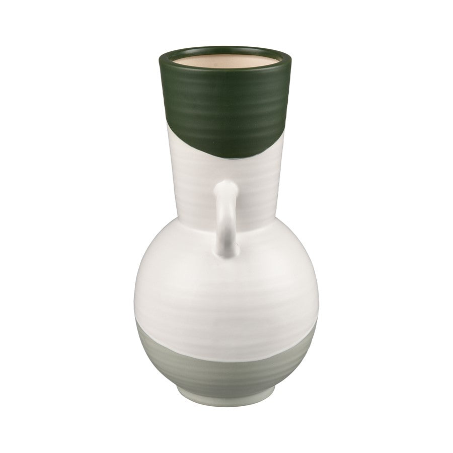Atlas Lighting Joffe Medium Vase | White and Dark Green Earthenware | Living Room & Entryway Decor | 6.25 x 6.25 x 12 in | Model AC11404-02