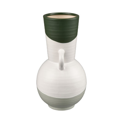 Atlas Lighting Joffe Medium Vase | White and Dark Green Earthenware | Living Room & Entryway Decor | 6.25 x 6.25 x 12 in | Model AC11404-02