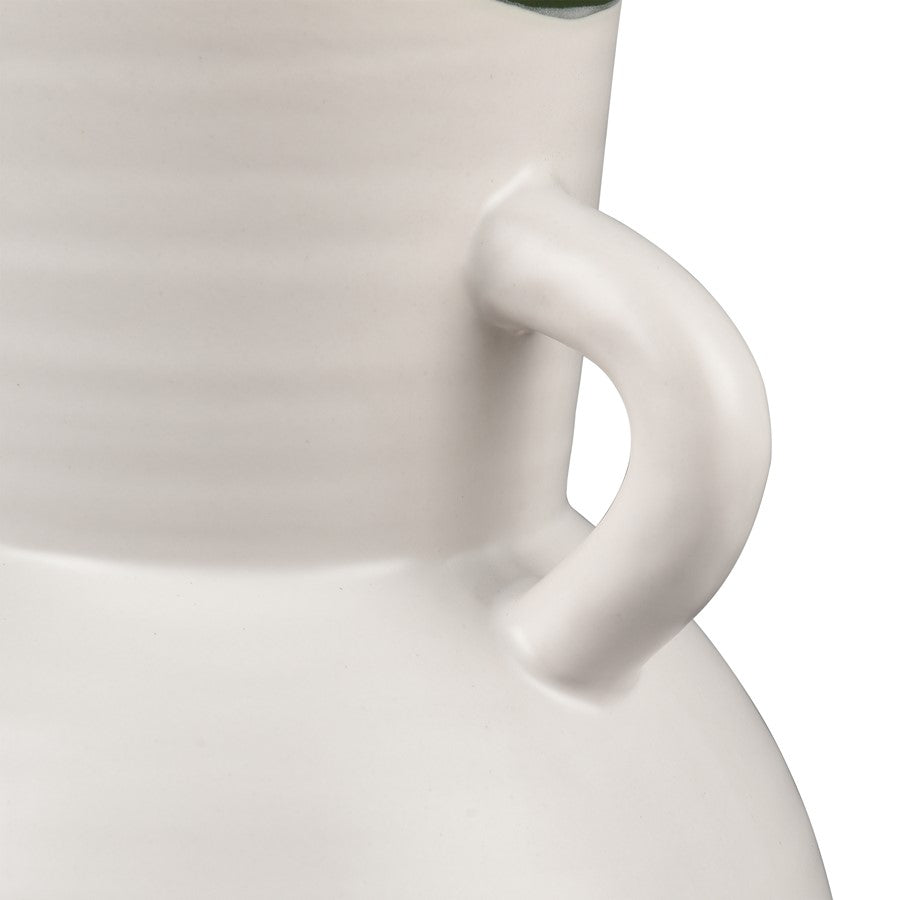Atlas Lighting Joffe Medium Vase | White and Dark Green Earthenware | Living Room & Entryway Decor | 6.25 x 6.25 x 12 in | Model AC11404-02