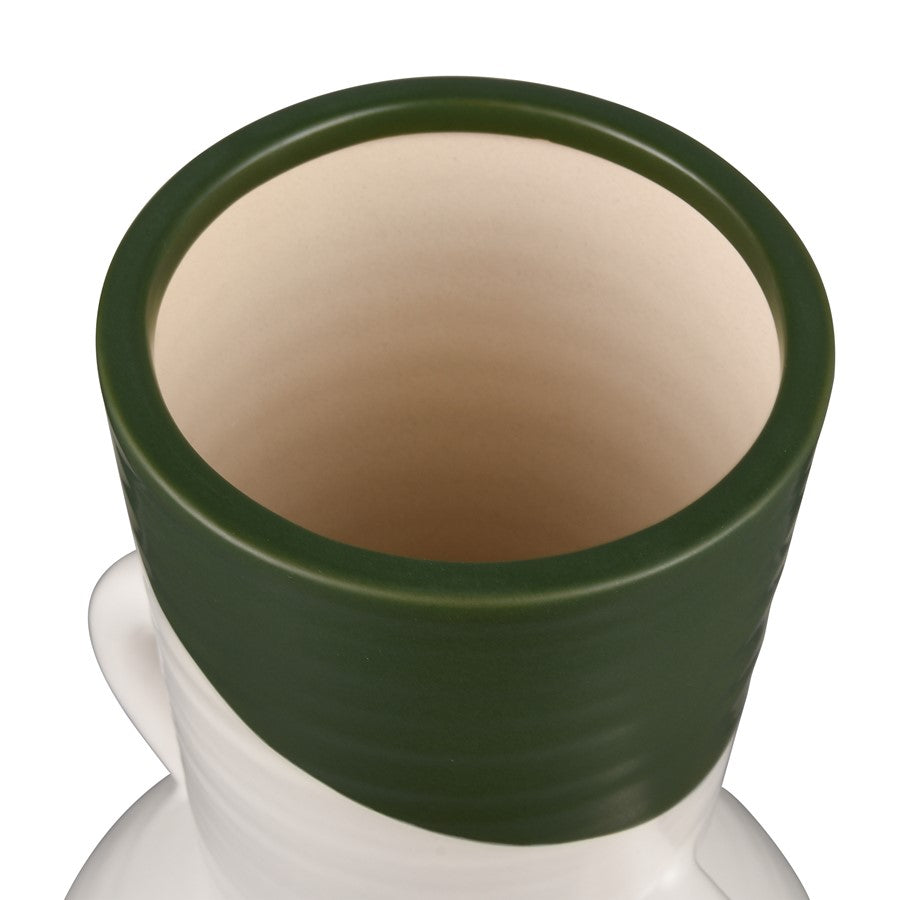 Atlas Lighting Joffe Medium Vase | White and Dark Green Earthenware | Living Room & Entryway Decor | 6.25 x 6.25 x 12 in | Model AC11404-02