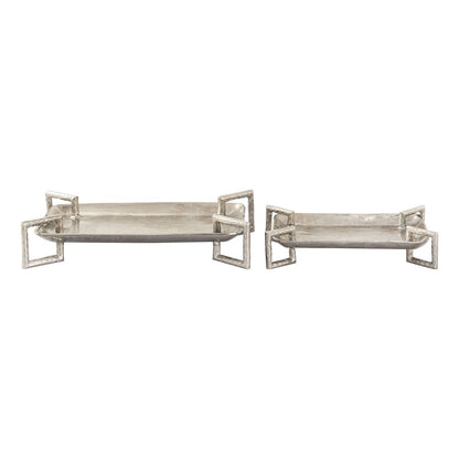 Atlas Lighting Juniper Tray Set of 2 | Polished Silver Metal | Serving & Coffee Table Decor | 21 x 13 x 4 in | Model AC11408-01S