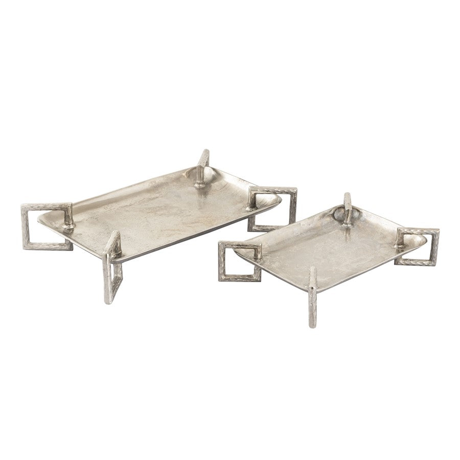 Atlas Lighting Juniper Tray Set of 2 | Polished Silver Metal | Serving & Coffee Table Decor | 21 x 13 x 4 in | Model AC11408-01S