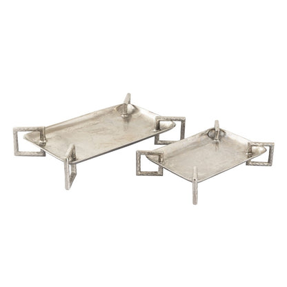 Atlas Lighting Juniper Tray Set of 2 | Polished Silver Metal | Serving & Coffee Table Decor | 21 x 13 x 4 in | Model AC11408-01S