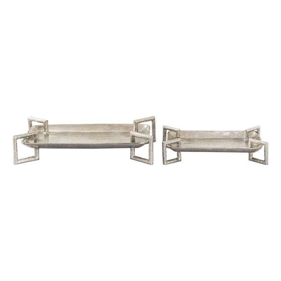 Atlas Lighting Juniper Tray Set of 2 | Polished Silver Metal | Serving & Coffee Table Decor | 21 x 13 x 4 in | Model AC11408-01S