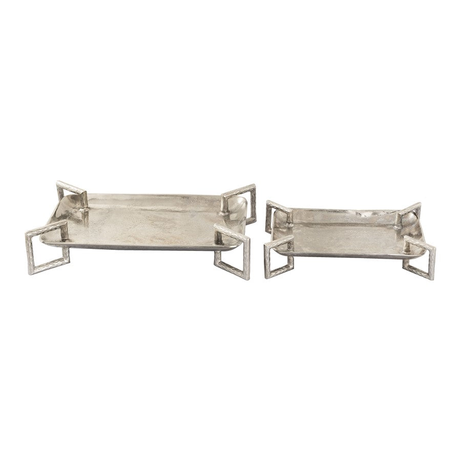 Atlas Lighting Juniper Tray Set of 2 | Polished Silver Metal | Serving & Coffee Table Decor | 21 x 13 x 4 in | Model AC11408-01S