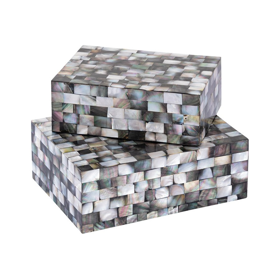 Atlas Lighting Keshi Box Set of 2 | Transitional Mother of Pearl and Wood Composite | Living Room & Entryway Decor | Model AC11412-01S