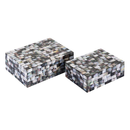 Atlas Lighting Keshi Box Set of 2 | Transitional Mother of Pearl and Wood Composite | Living Room & Entryway Decor | Model AC11412-01S