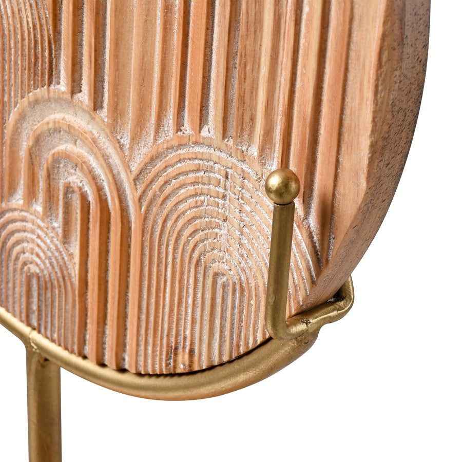 Atlas Lighting Lambert Carved Large Object | Natural Wood Disc on Gold Metal Stand | Living Room & Study Sculpture | Model AC11422-01
