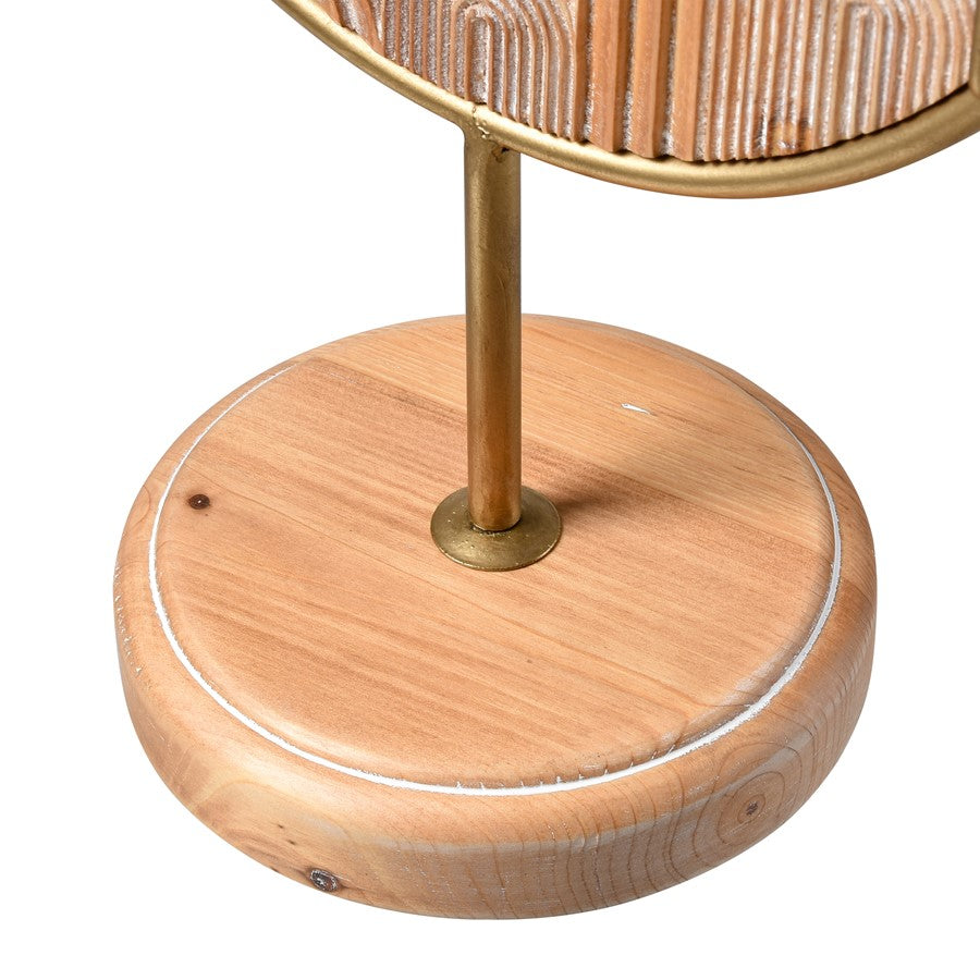 Atlas Lighting Lambert Carved Large Object | Natural Wood Disc on Gold Metal Stand | Living Room & Study Sculpture | Model AC11422-01