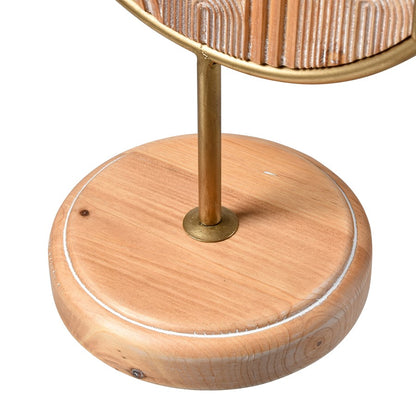 Atlas Lighting Lambert Carved Large Object | Natural Wood Disc on Gold Metal Stand | Living Room & Study Sculpture | Model AC11422-01