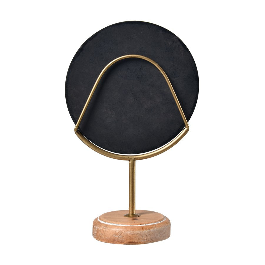 Atlas Lighting Lambert Carved Small Object | Natural Wood Disc on Gold Metal Stand | Living Room & Study Sculpture | Model AC11423-01