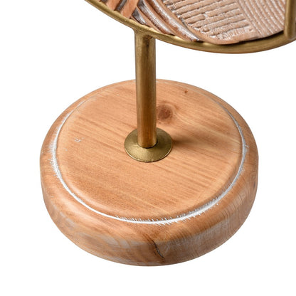 Atlas Lighting Lambert Carved Small Object | Natural Wood Disc on Gold Metal Stand | Living Room & Study Sculpture | Model AC11423-01