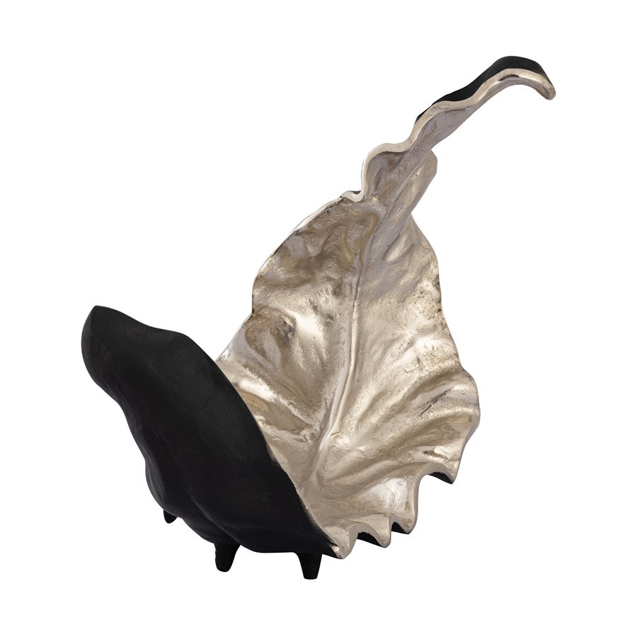 Atlas Lighting Lamina Leaf Object | Silver and Black Metal Tabletop Decor | Living Room & Office Shelf Accent | 18.5 x 9.75 x 14 in | Model AC11424-01