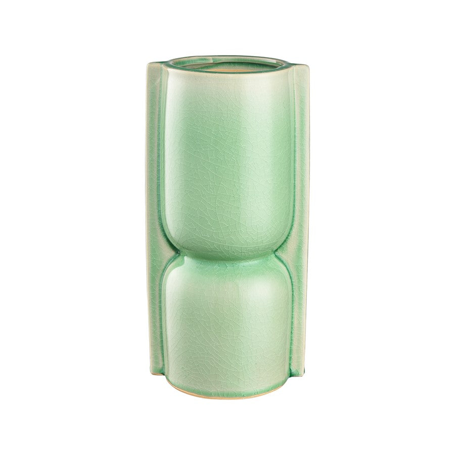 Atlas Lighting Leddy Large Vase | Light Green Crackled Earthenware | Living Room & Entryway Table Decor | 6 x 4.75 x 11.75 in | Model AC11426-02