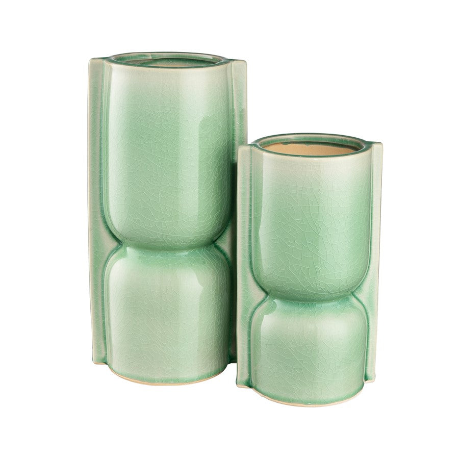 Atlas Lighting Leddy Large Vase | Light Green Crackled Earthenware | Living Room & Entryway Table Decor | 6 x 4.75 x 11.75 in | Model AC11426-02