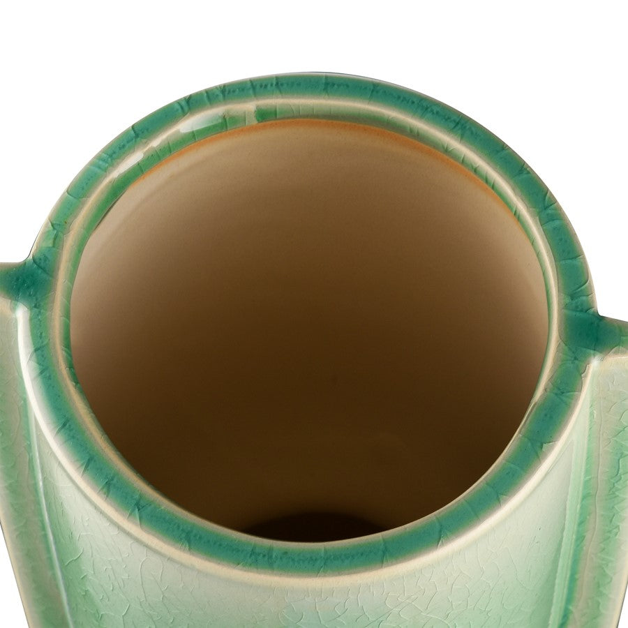 Atlas Lighting Leddy Large Vase | Light Green Crackled Earthenware | Living Room & Entryway Table Decor | 6 x 4.75 x 11.75 in | Model AC11426-02