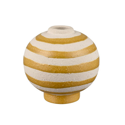 Atlas Lighting Lena Small Vase | Beige and Yellow Striped Earthenware | Living Room & Entryway Table Decor | 5.5 x 5.5 x 5.5 in | Model AC11429-01