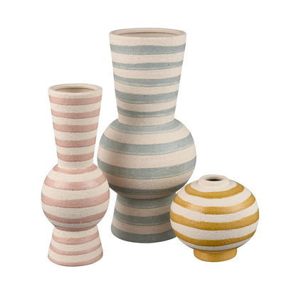 Atlas Lighting Lena Small Vase | Beige and Yellow Striped Earthenware | Living Room & Entryway Table Decor | 5.5 x 5.5 x 5.5 in | Model AC11429-01