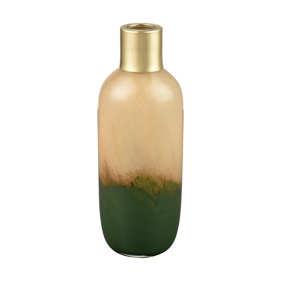 Atlas Lighting Leona Tall Vase | Caramel Tan Glass with Brushed Brass Cuff | Entryway & Shelf Decor | 3 x 3 x 8.25 in | Model AC11430-01