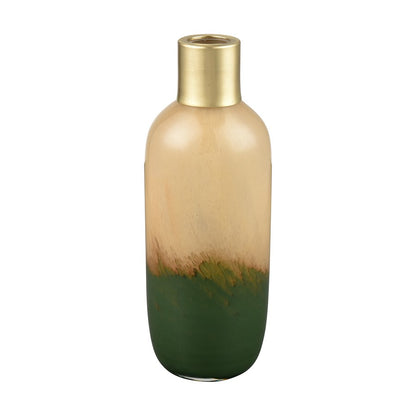 Atlas Lighting Leona Tall Vase | Caramel Tan Glass with Brushed Brass Cuff | Entryway & Shelf Decor | 3 x 3 x 8.25 in | Model AC11430-01