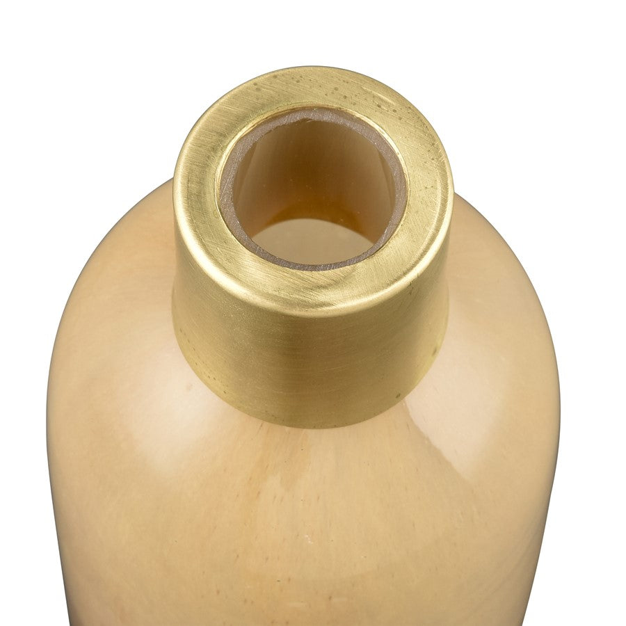 Atlas Lighting Leona Tall Vase | Caramel Tan Glass with Brushed Brass Cuff | Entryway & Shelf Decor | 3 x 3 x 8.25 in | Model AC11430-01