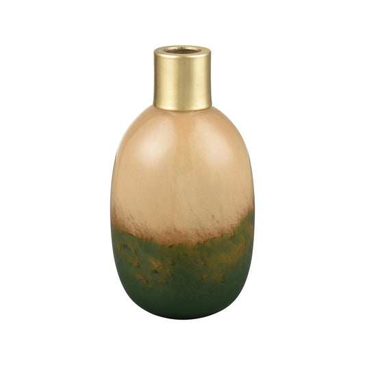 Atlas Lighting Leona Medium Vase | Caramel Tan Glass with Brushed Brass Cuff | Shelf & Table Decor | 3.75 x 3.75 x 7 in | Model AC11430-02
