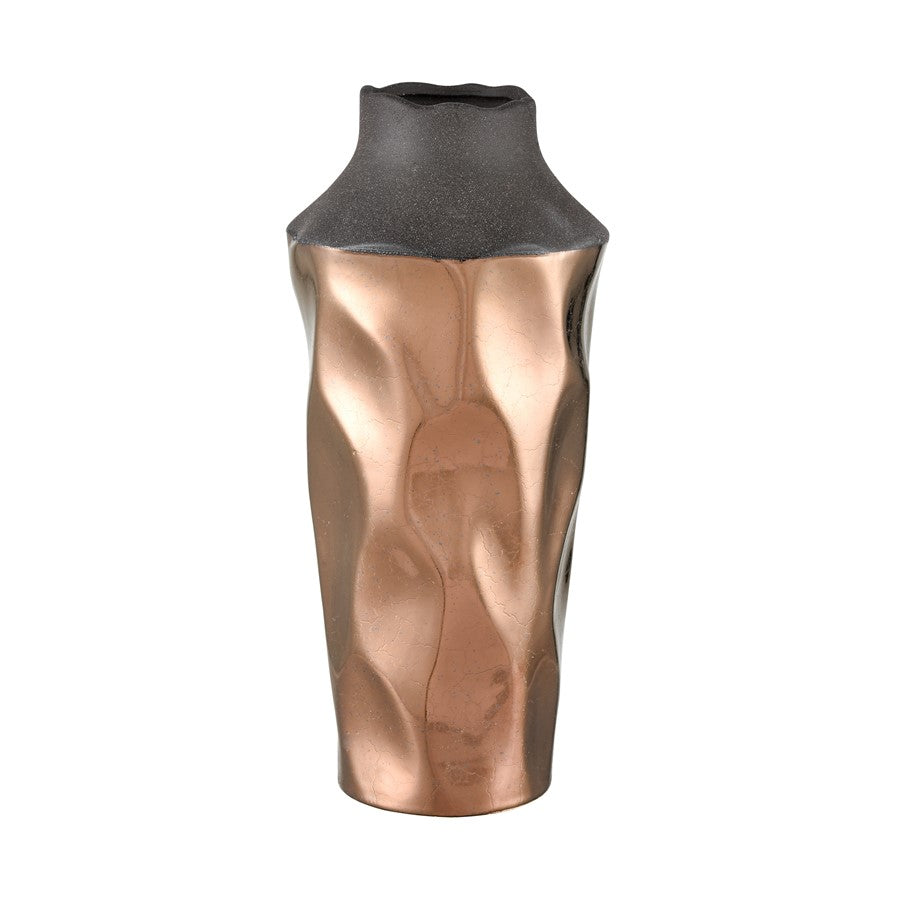 Atlas Lighting Lewis Small Vase | Polished Copper and Black Earthenware | Living Room & Entryway Decor | 5.5 x 5.5 x 12 in | Model AC11433-01