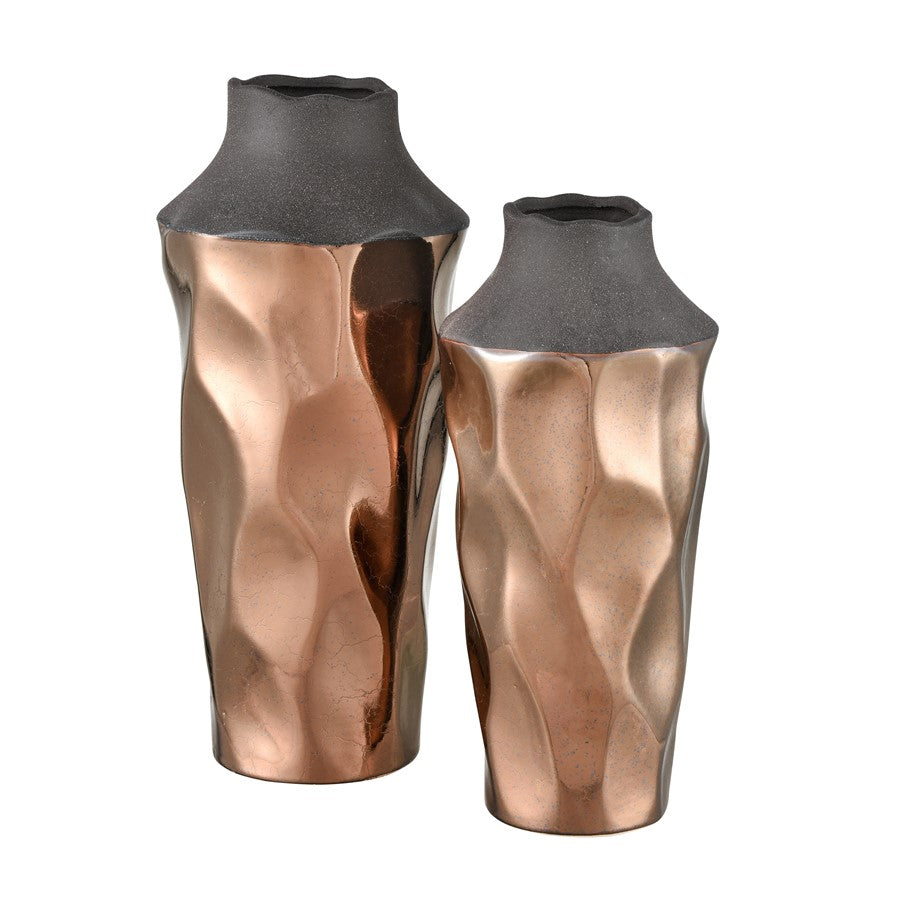 Atlas Lighting Lewis Small Vase | Polished Copper and Black Earthenware | Living Room & Entryway Decor | 5.5 x 5.5 x 12 in | Model AC11433-01