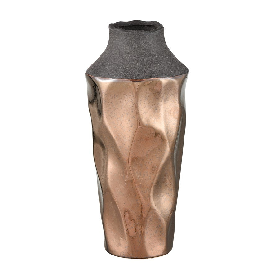 Atlas Lighting Lewis Large Vase | Polished Copper and Black Earthenware | Living Room & Entryway Decor | 6.25 x 6.25 x 13.75 in | Model AC11433-02
