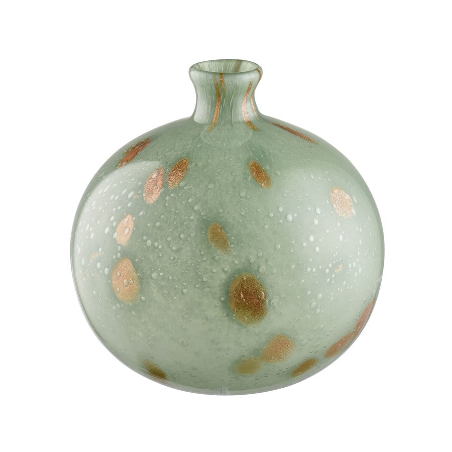 Atlas Lighting Lexie Short Vase | Light Green Glass with Gold Accents | Living Room & Entryway Decor | 7.75 x 7.75 x 8 in | Model AC11434-01