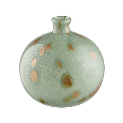 Atlas Lighting Lexie Short Vase | Light Green Glass with Gold Accents | Living Room & Entryway Decor | 7.75 x 7.75 x 8 in | Model AC11434-01