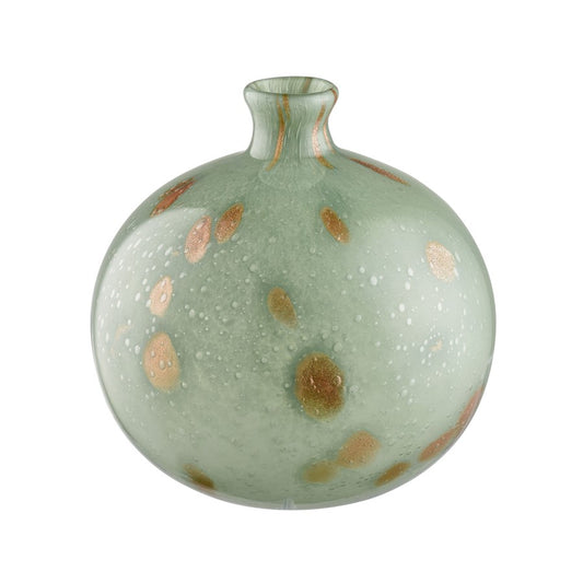 Atlas Lighting Lexie Short Vase | Light Green Glass with Gold Accents | Living Room & Entryway Decor | 7.75 x 7.75 x 8 in | Model AC11434-01