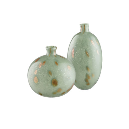 Atlas Lighting Lexie Short Vase | Light Green Glass with Gold Accents | Living Room & Entryway Decor | 7.75 x 7.75 x 8 in | Model AC11434-01