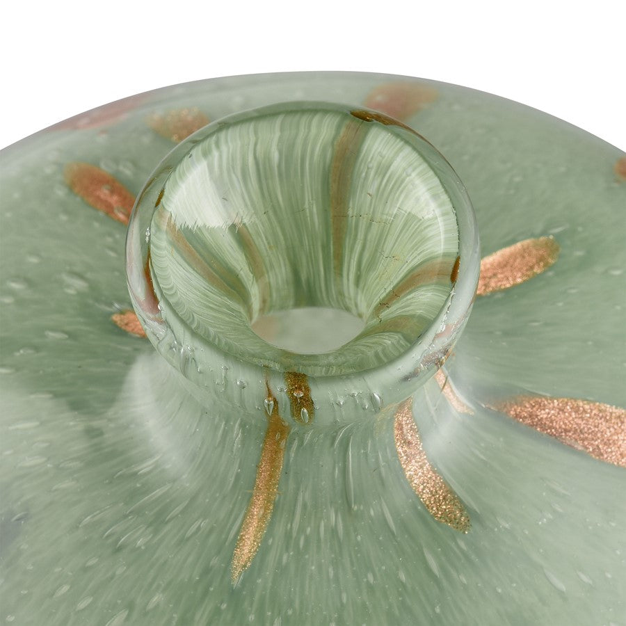 Atlas Lighting Lexie Short Vase | Light Green Glass with Gold Accents | Living Room & Entryway Decor | 7.75 x 7.75 x 8 in | Model AC11434-01