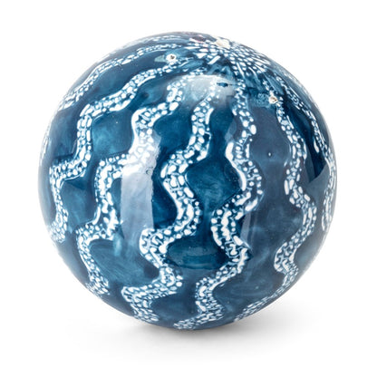 Atlas Lighting Lilith 4in Blue and White Ceramic Orb Set of 5 | Modern Contemporary Earthenware | Decorative Bowl & Centerpiece | Model AC11437-01S